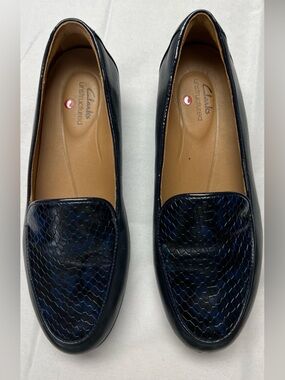 Clarks Navy Blue Textured Leather Loafers